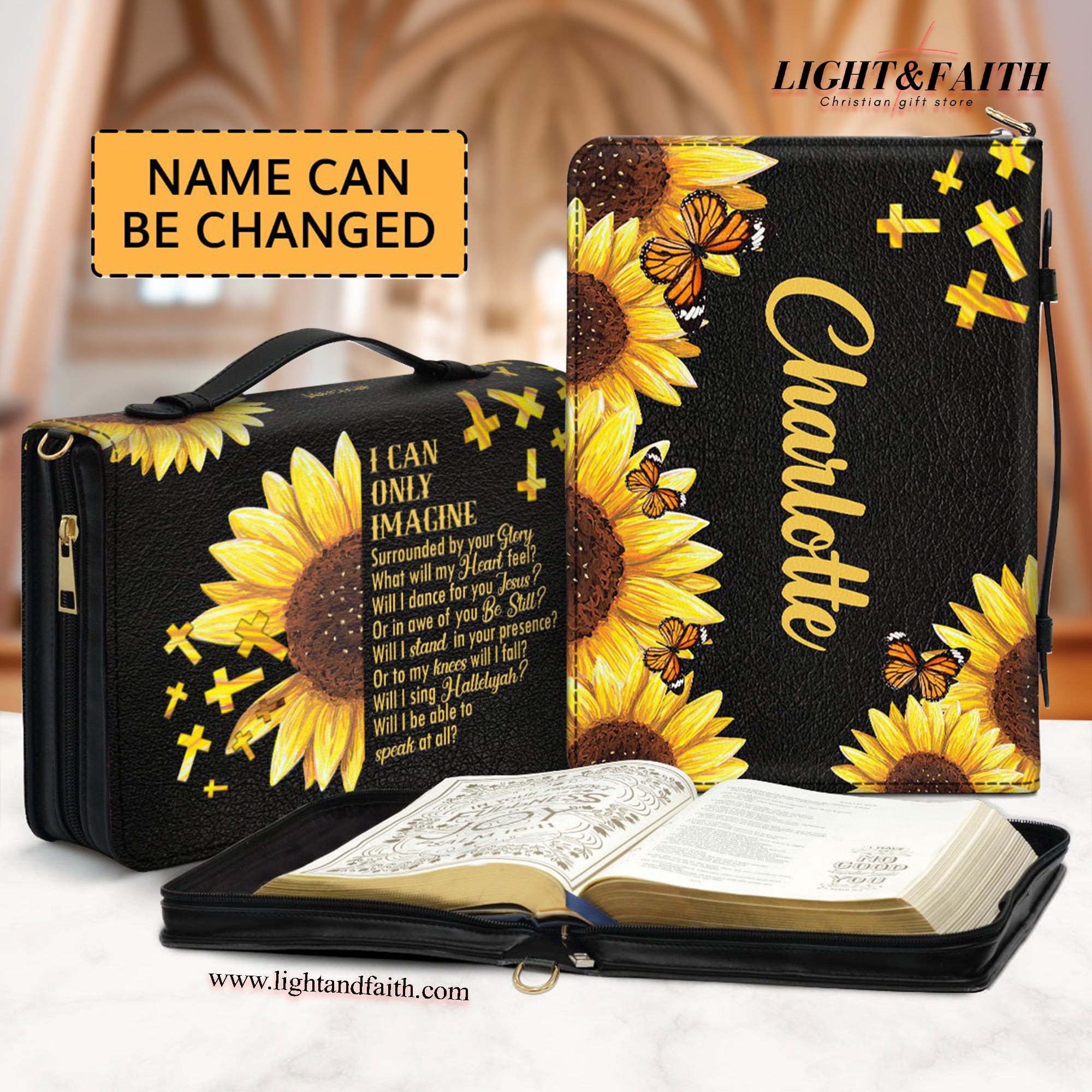 I Can Only Imagine Leather Book Cover, Personalized Stunning Sunflower Bible Cover, Religious Gift For Christians, Christian Gift, Bible Covers Jesus Gifts